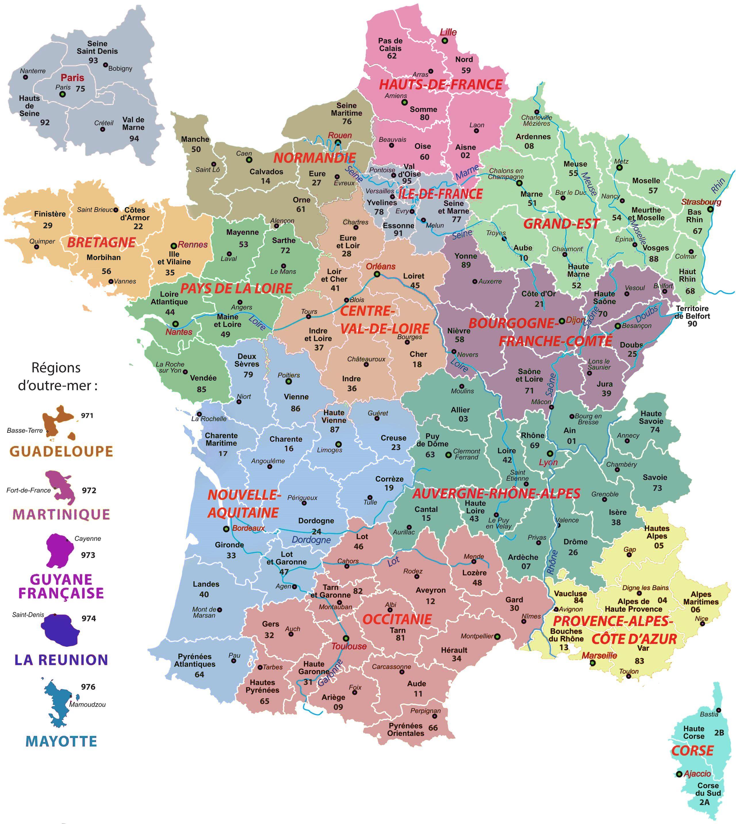 Region de france. Карта Франции. Карта Франции на французском языке. La France на карте. Map of France with Cities.