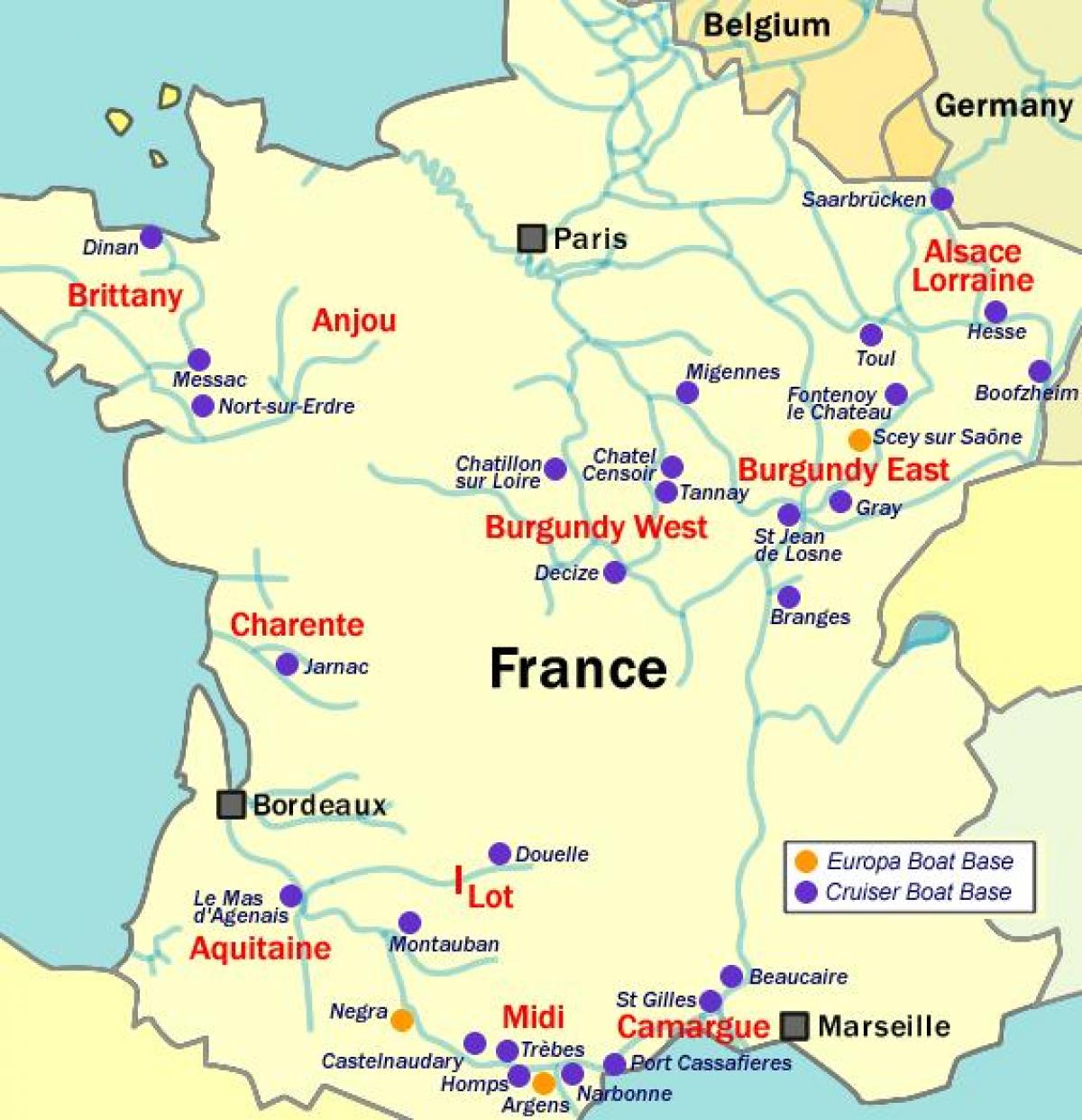 карта Франции на лодке