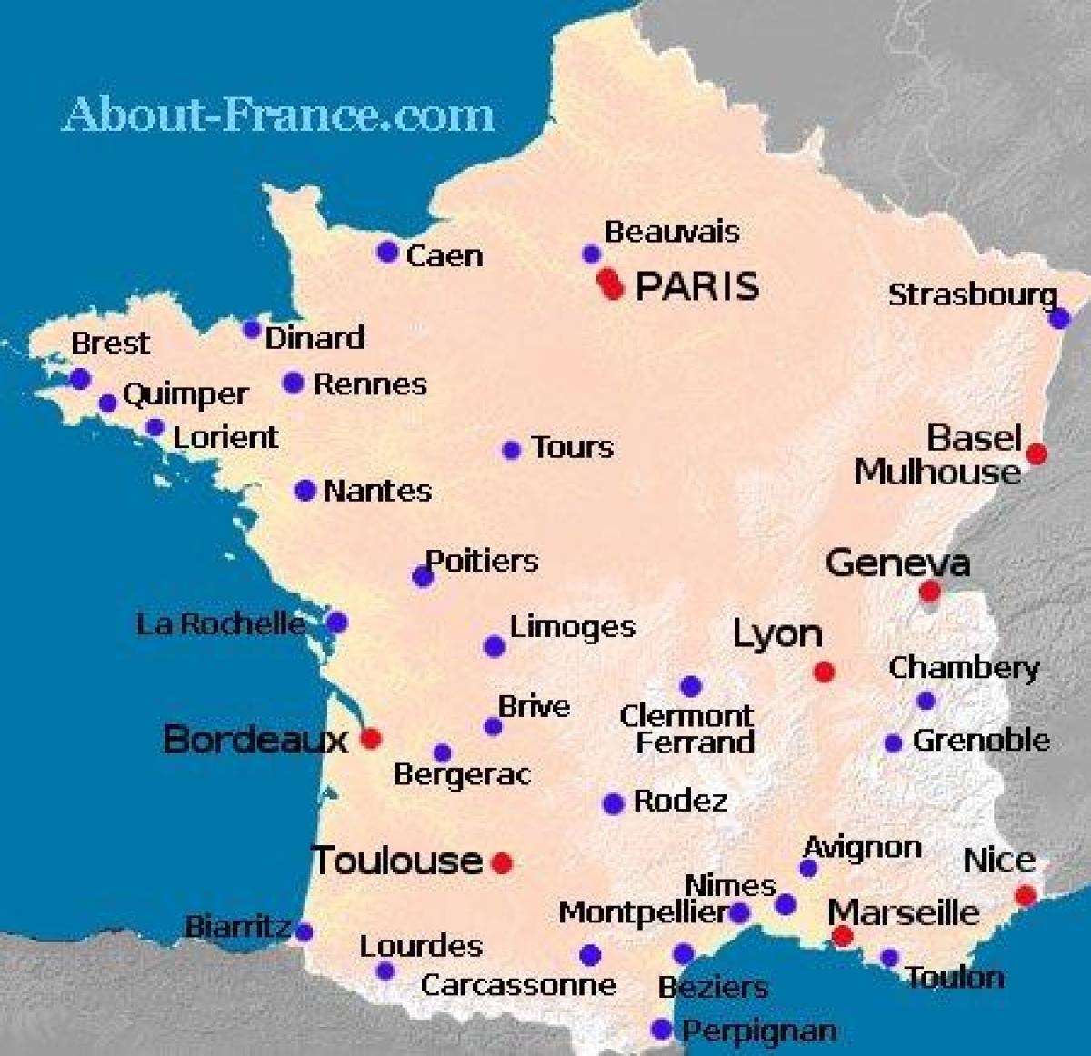 карта Франции с указанием аэропортов